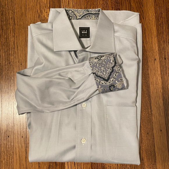 Ike Behar blue men’s button down with paisley - Picture 1 of 5